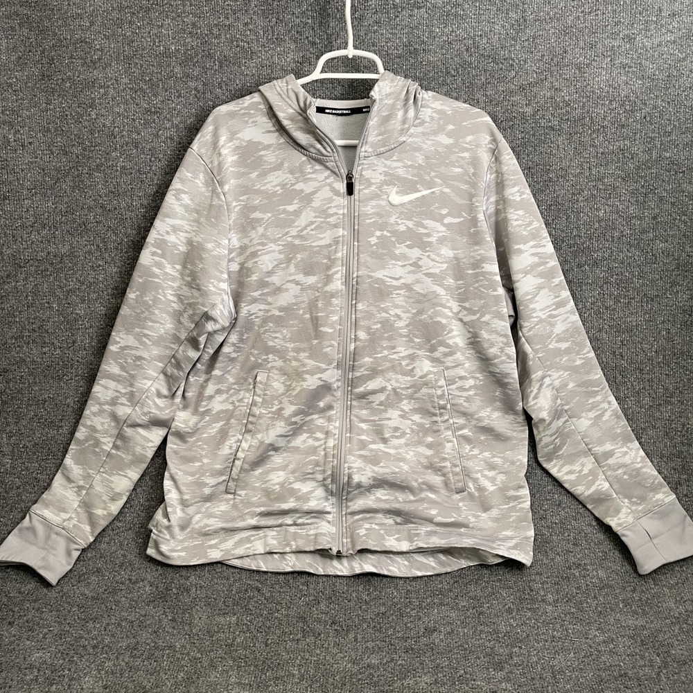Nike Basketball Therma-FIT Hoodie Mens Sz XL Gray Camo Full Zip Jacket 85646